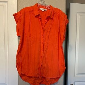 LOFT Women's Bright Orange Button-Down Shirt